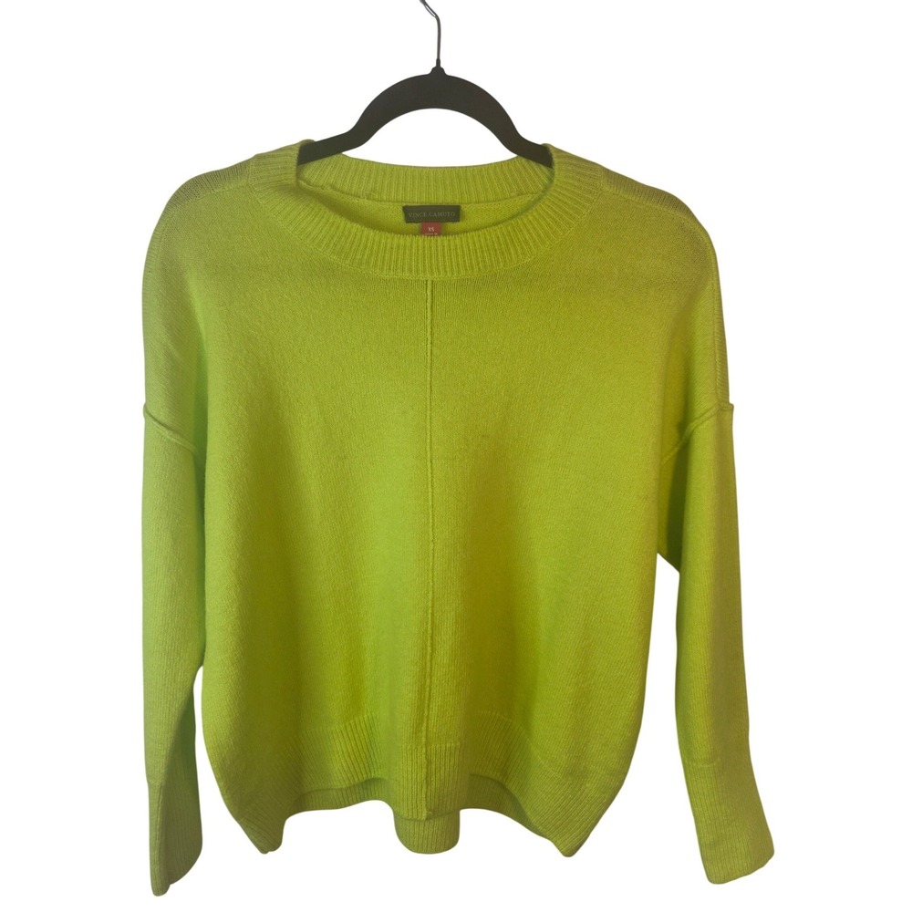 Vince Camuto Womens Neon Lime Green Crewneck Center Seam Knit Sweater XS